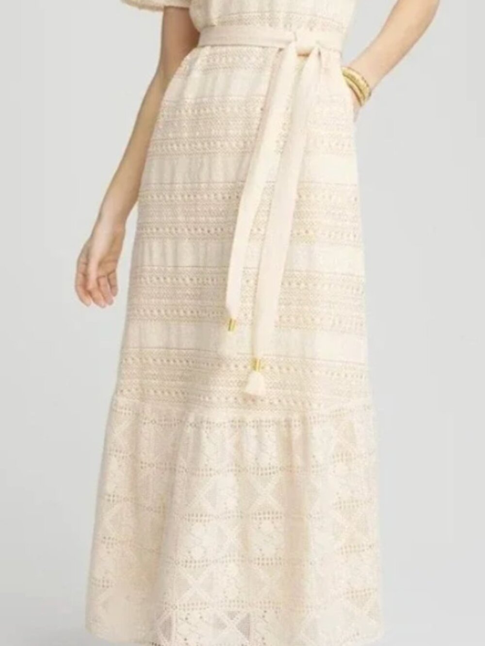 NWOT Chico's Crochet Maxi Dress   Cream Lace Tiered V-Neck US 4 Ivory - Picture 6 of 10